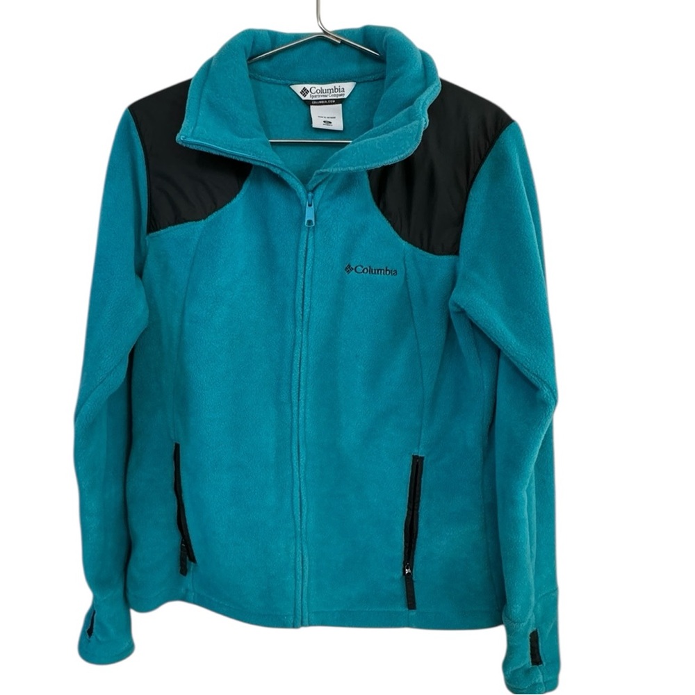 Columbia Women's XL Vibrant Teal Blue and Black Fleece Ski Hiking Jacket